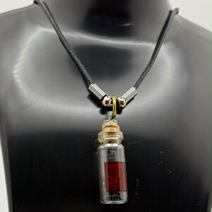 Glass Bottle Pendant Necklace – Mini Vial Charm Necklace on Black Cord